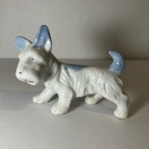 Vintage Porcelain‎ Terrier Dog Figurine Made in Japan Blue & White 3.5"H